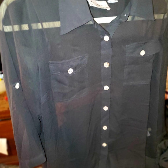 Sheer collared button up. Super cute - Picture 2 of 8